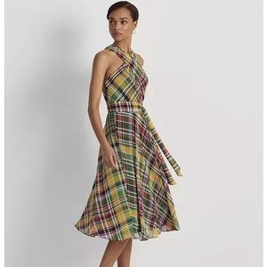 Lauren Ralph Lauren Plaid Crinkle Georgette Halter Dress